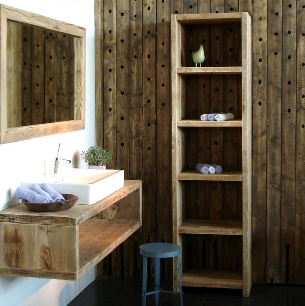 Bauholz-Konsole | Wandmontage  | Badmöbel aus massivem Holz | Regal | Spiegelrahmen